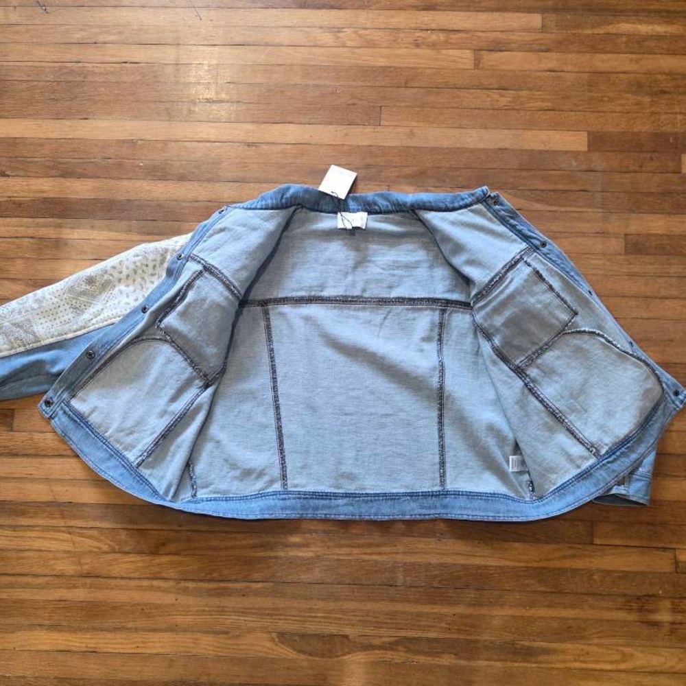 Anthropologie Mable Paisley Print Contrast Denim Jacket Snap Collared Blue M - Picture 7 of 11